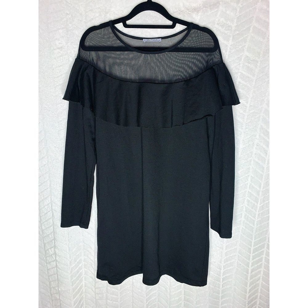 Zara Trafaluc Long Sleeve Ruffle Mesh Mini Dress Black - L